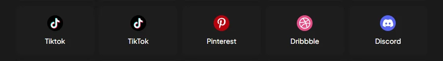 Baris petak channel di layar Add Channel aplikasi Kelola Konten bertema gelap berisi Tiktok, TikTok, Pinterest, Dribbble, dan Discord